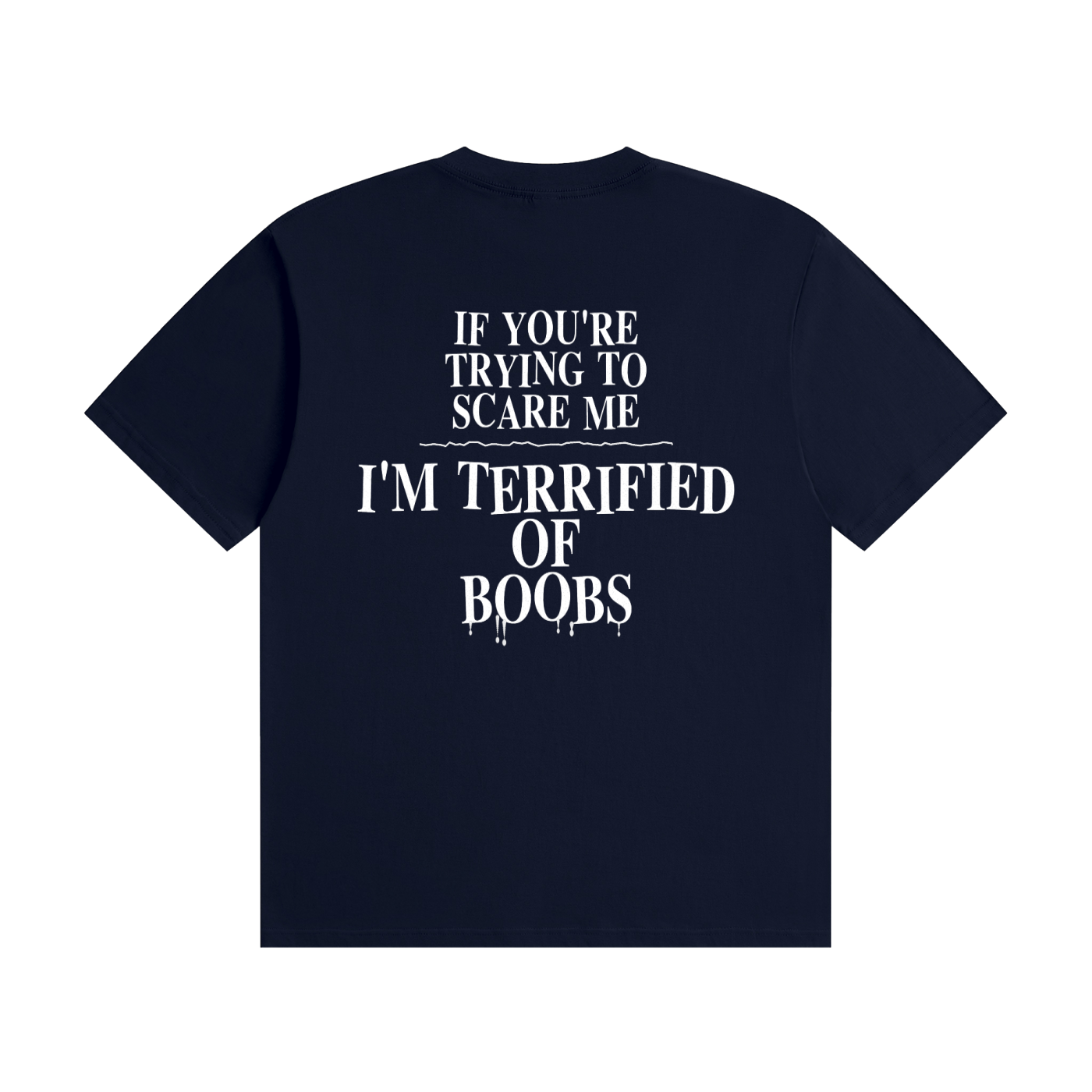 If You're Trying To Scare Me I'm Terrified Of Boobs T-Shirt | Funny Horror Font Tee (BACK)