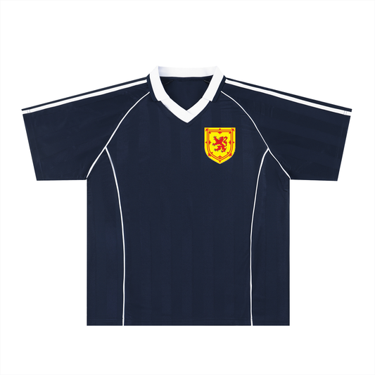 Navy blue t-shirt with white print reading "I Love Scotland"