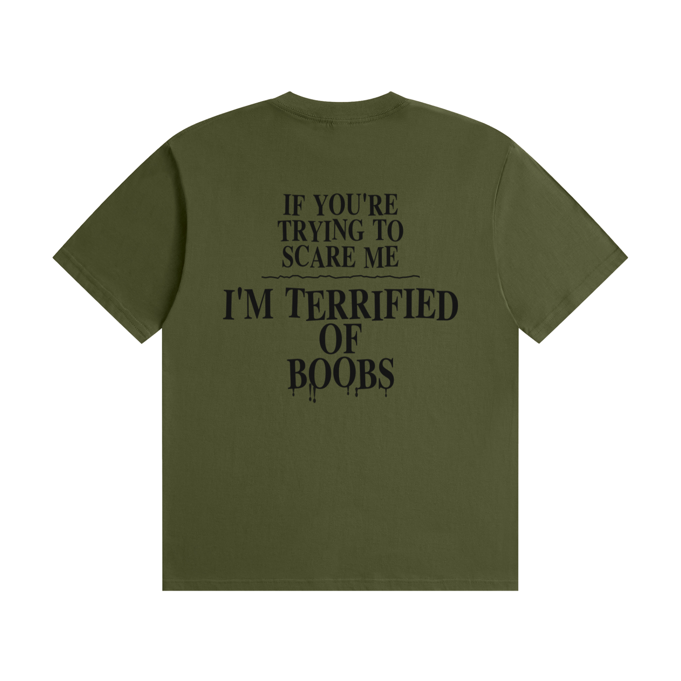 If You're Trying To Scare Me I'm Terrified Of Boobs T-Shirt | Funny Horror Font Tee (BACK)