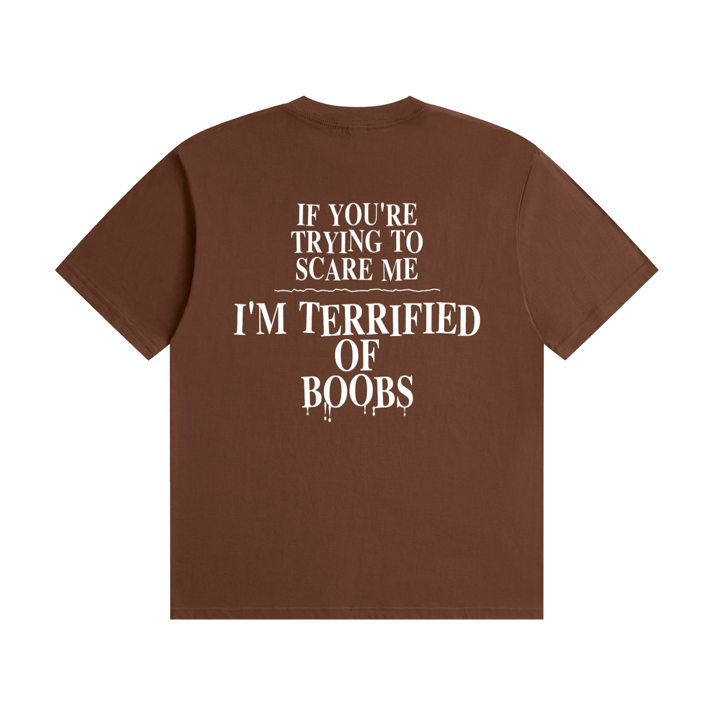 If You're Trying To Scare Me I'm Terrified Of Boobs T-Shirt | Funny Horror Font Tee (BACK)