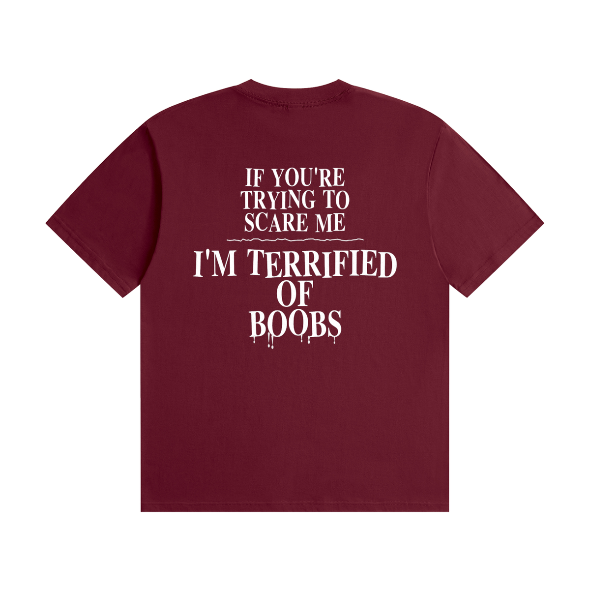 If You're Trying To Scare Me I'm Terrified Of Boobs T-Shirt | Funny Horror Font Tee (BACK)