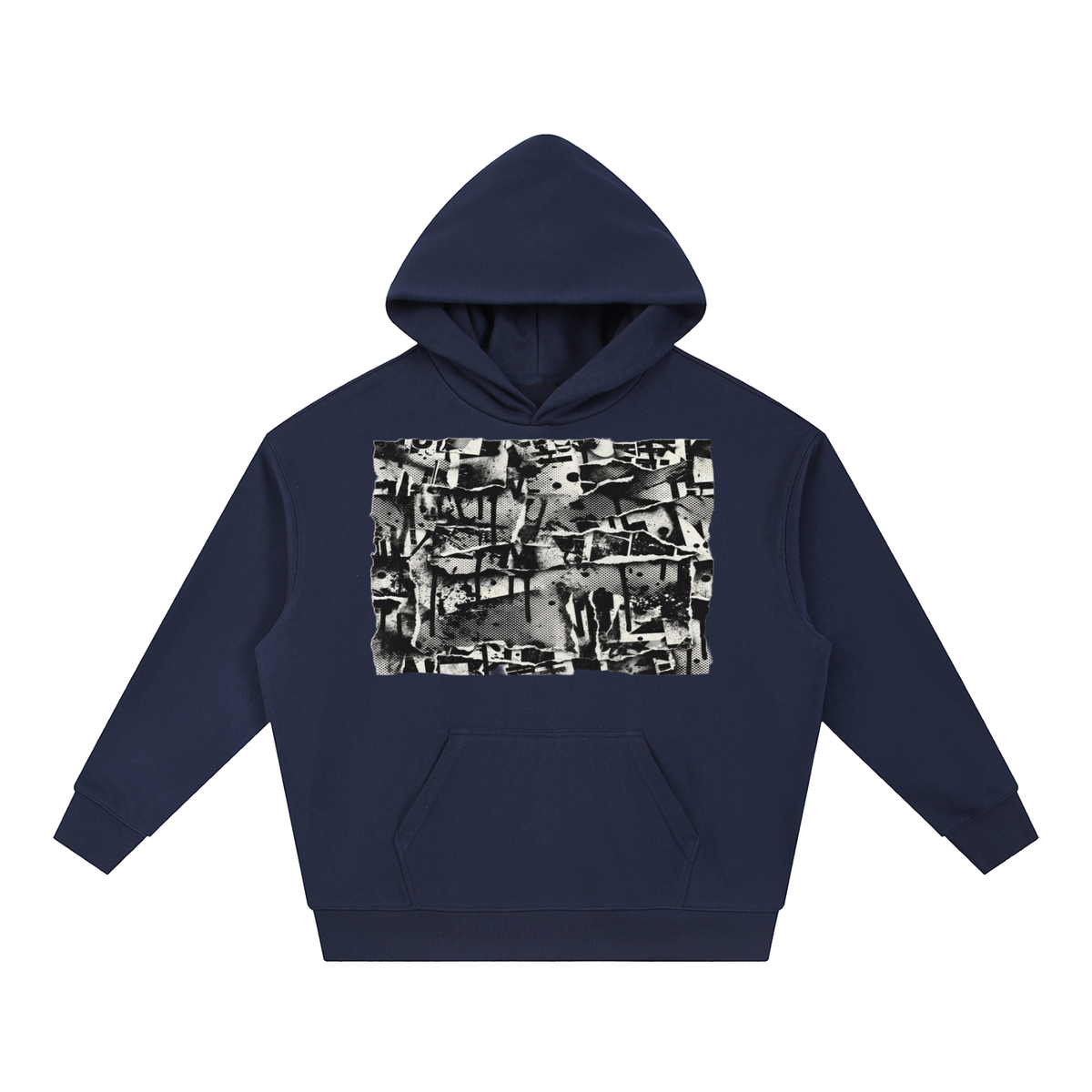 Torn Paper Collage Print Hoodie – Heavyweight Oversized Streetwear