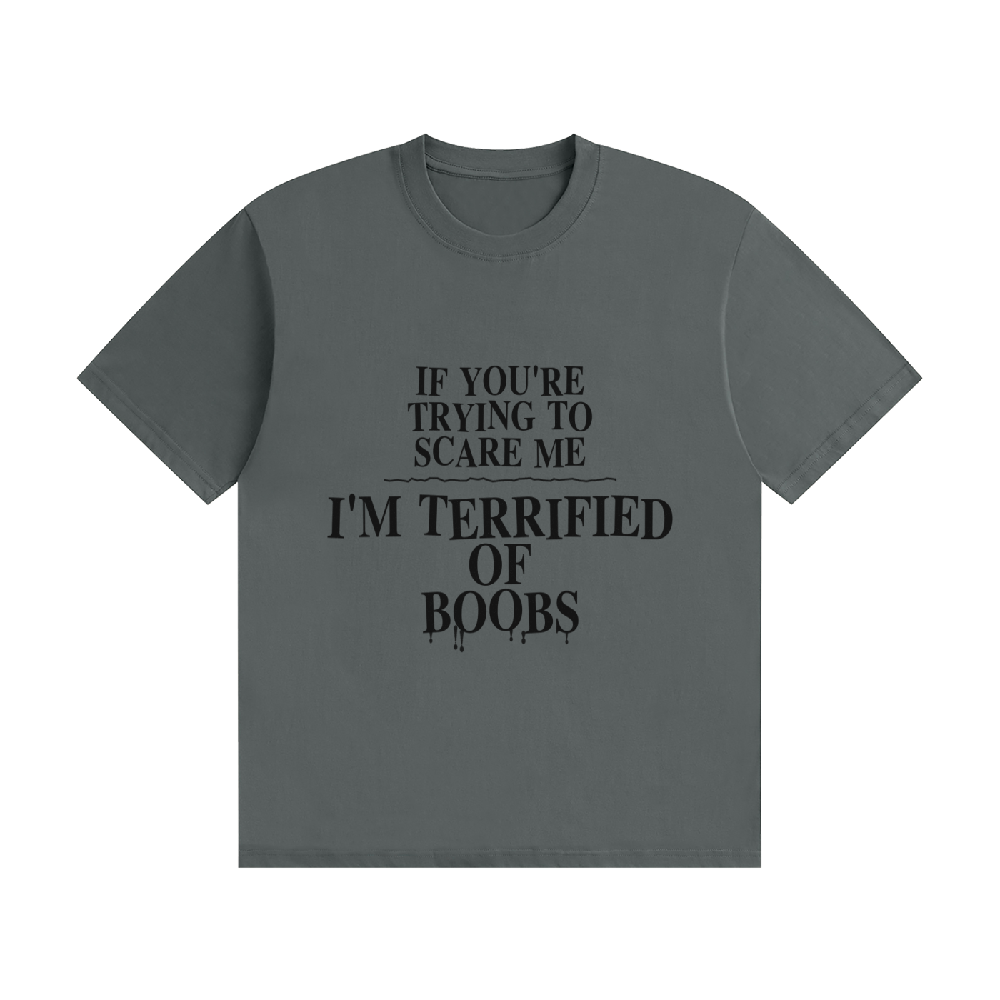 If You're Trying To Scare Me I'm Terrified Of Boobs T-Shirt | Funny Horror Font Tee
