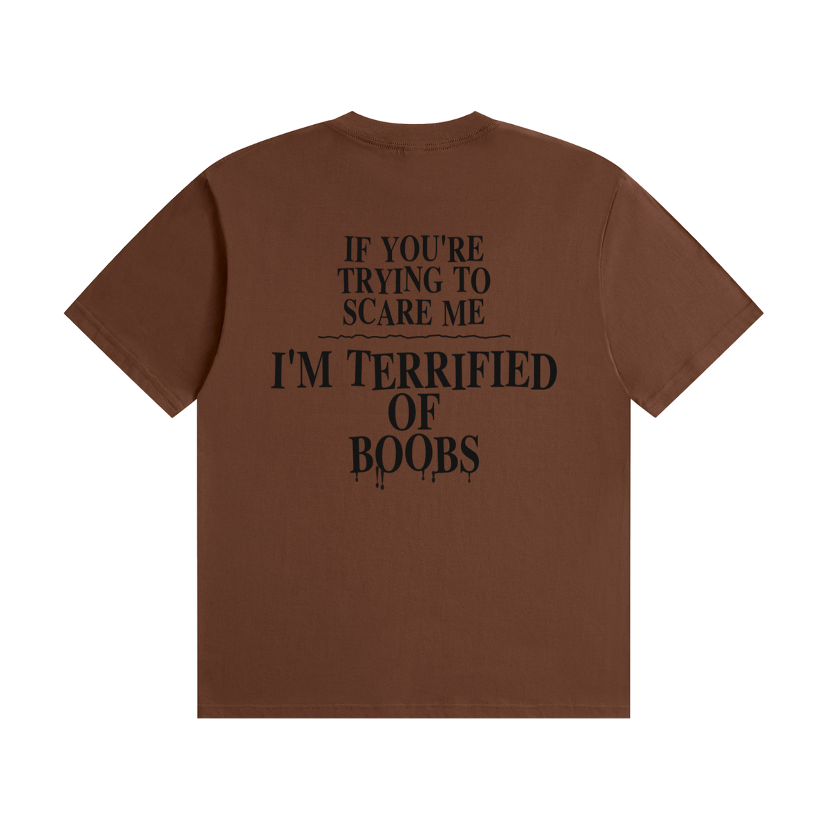 If You're Trying To Scare Me I'm Terrified Of Boobs T-Shirt | Funny Horror Font Tee (BACK)