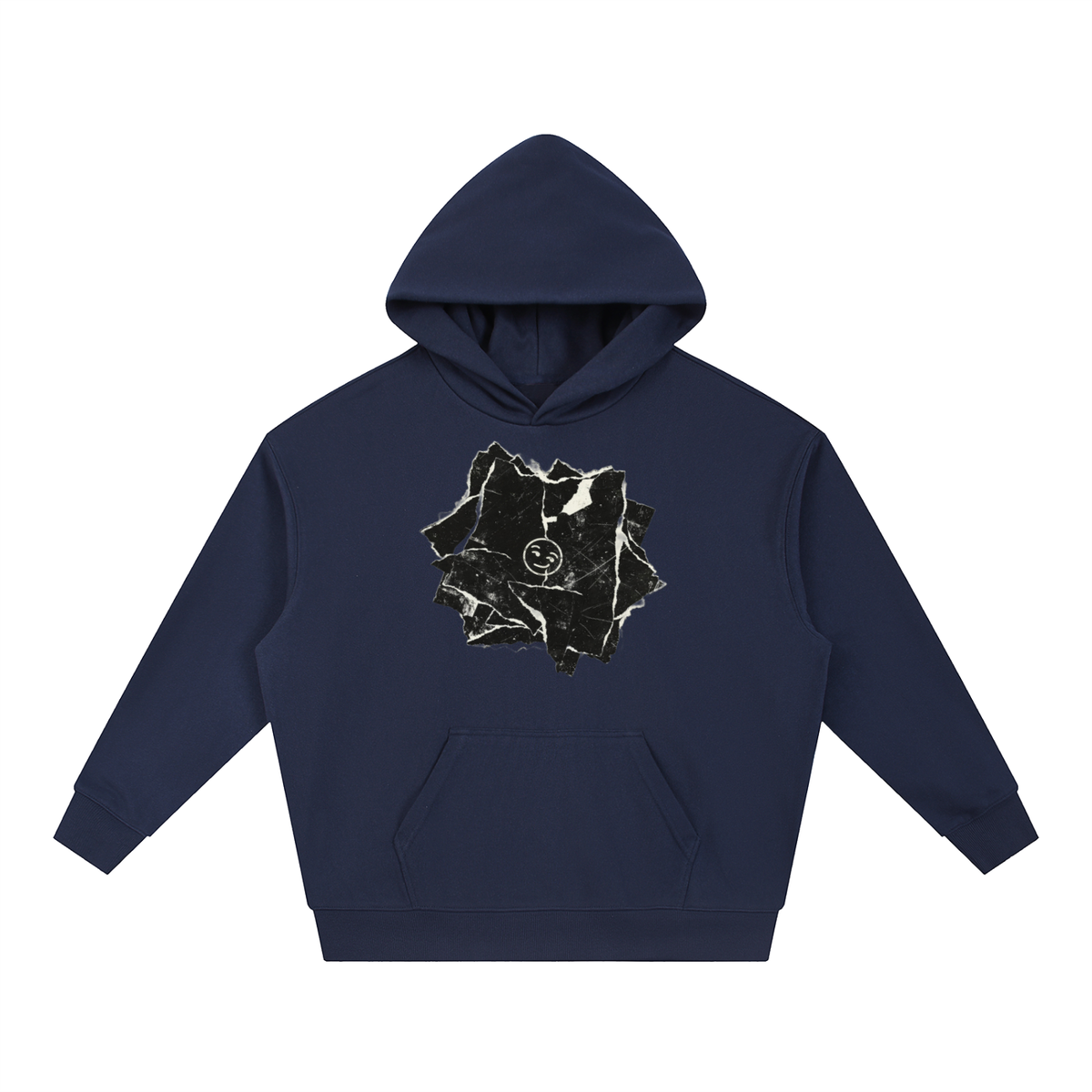 Cracked Stone Smiley Print Hoodie – Heavyweight Oversized Streetwear