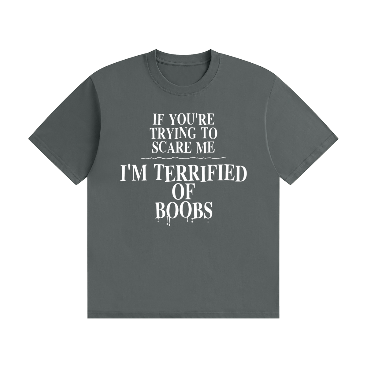 If You're Trying To Scare Me I'm Terrified Of Boobs T-Shirt | Funny Horror Font Tee