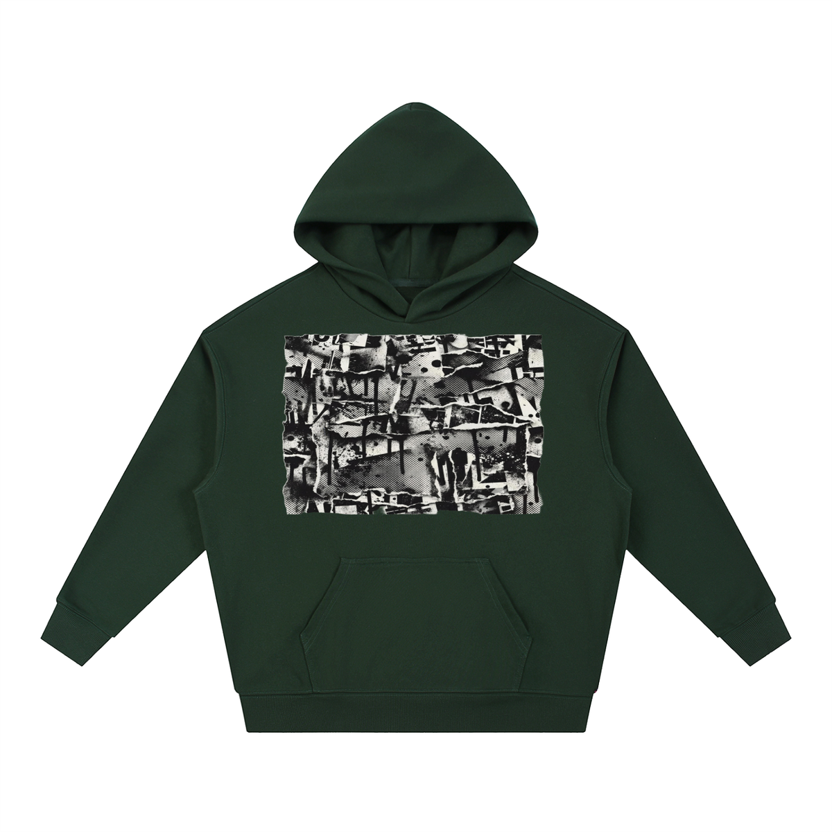 Torn Paper Collage Print Hoodie – Heavyweight Oversized Streetwear