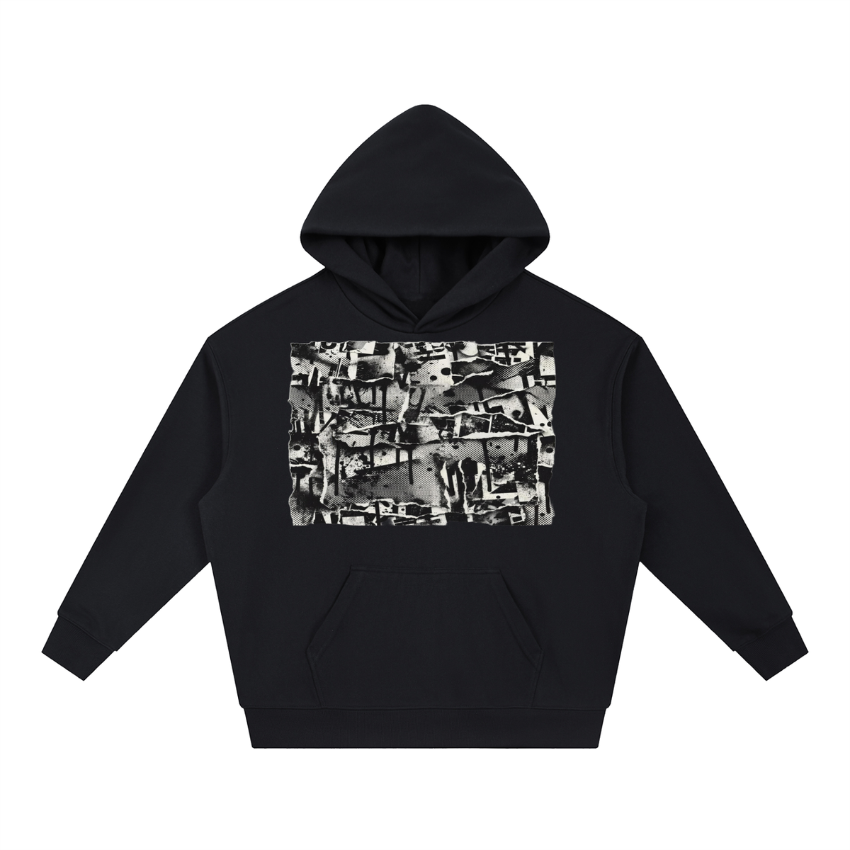 Torn Paper Collage Print Hoodie – Heavyweight Oversized Streetwear
