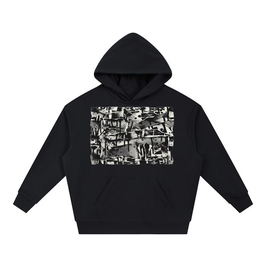 Torn Paper Collage Print Hoodie – Heavyweight Oversized Streetwear