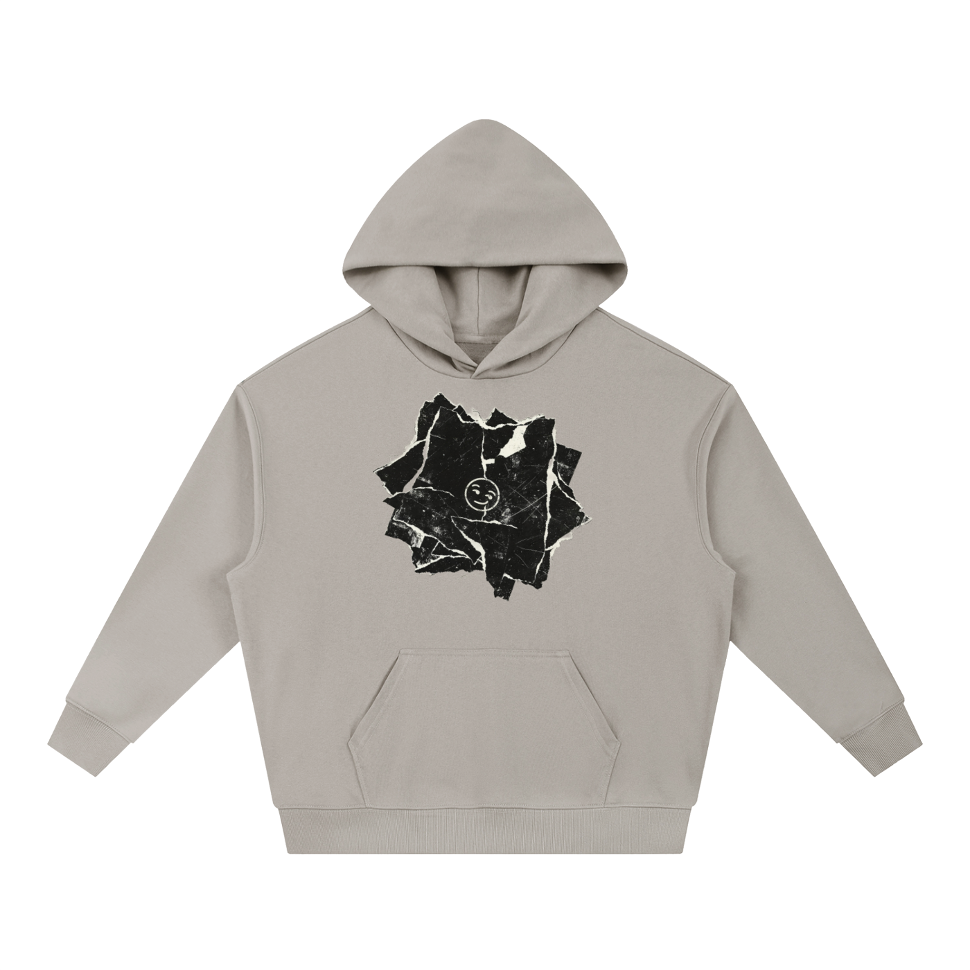 Cracked Stone Smiley Print Hoodie – Heavyweight Oversized Streetwear