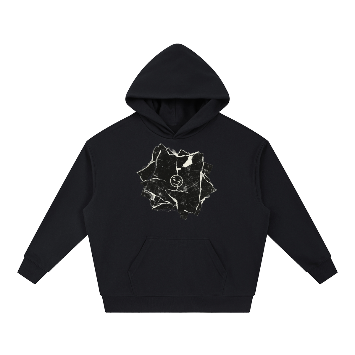 Cracked Stone Smiley Print Hoodie – Heavyweight Oversized Streetwear