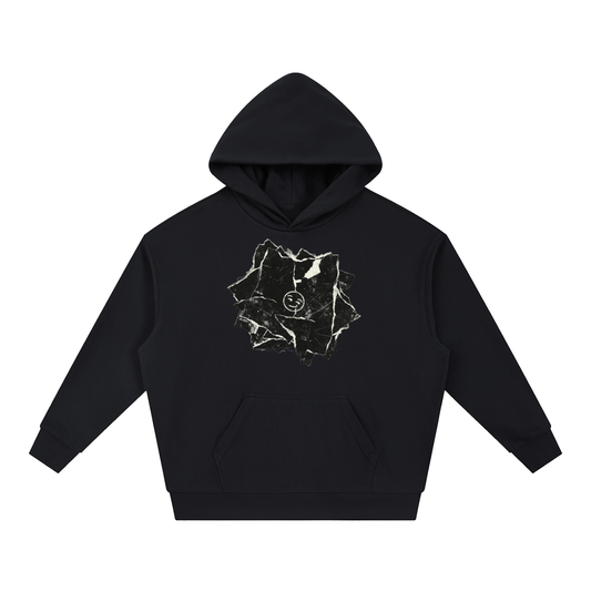 Cracked Stone Smiley Print Hoodie – Heavyweight Oversized Streetwear