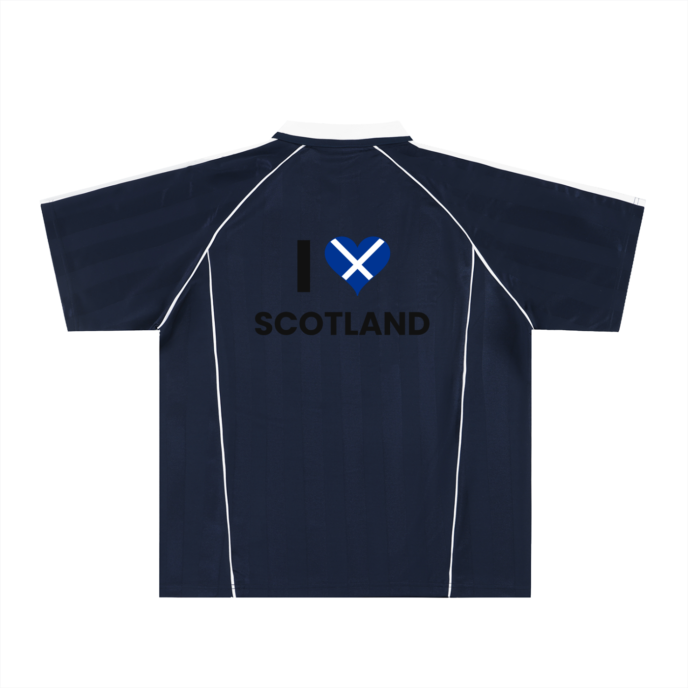 Plain navy blue t-shirt, back view, no print visible