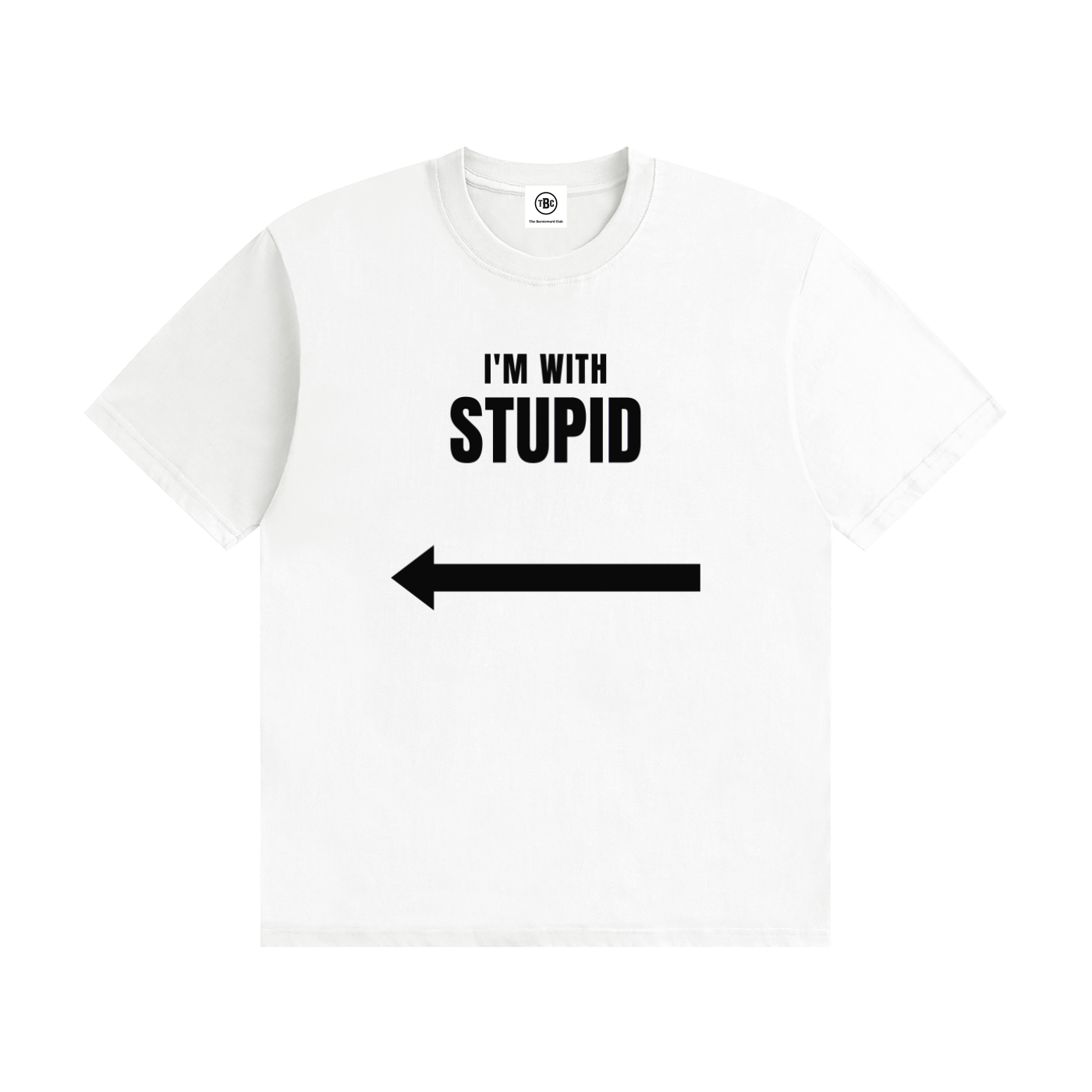 I'm With Stupid funny arrow slogan t-shirt, light colour, front view