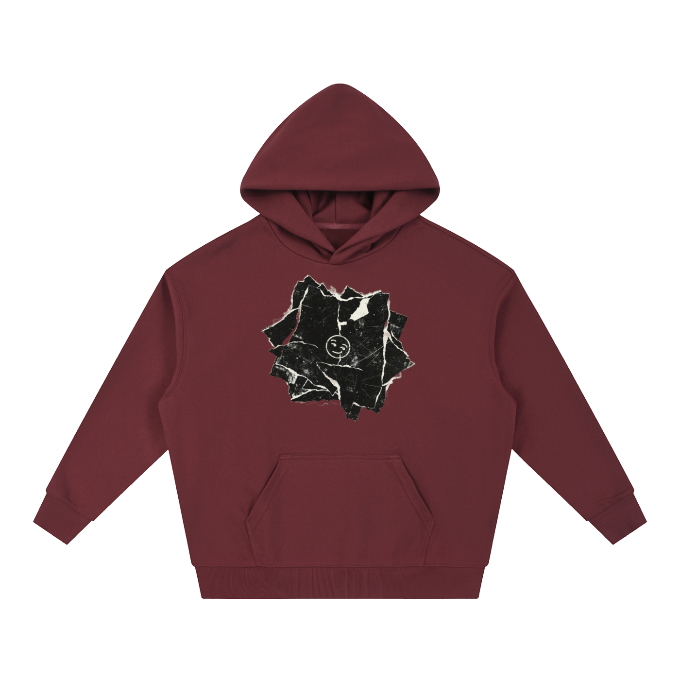 Cracked Stone Smiley Print Hoodie – Heavyweight Oversized Streetwear