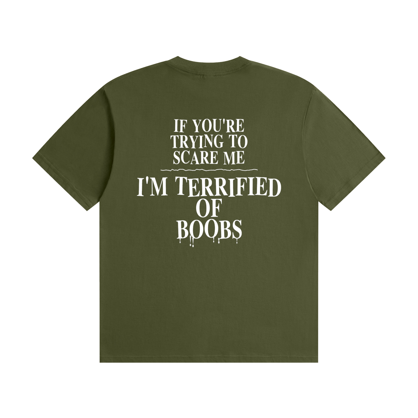 If You're Trying To Scare Me I'm Terrified Of Boobs T-Shirt | Funny Horror Font Tee (BACK)