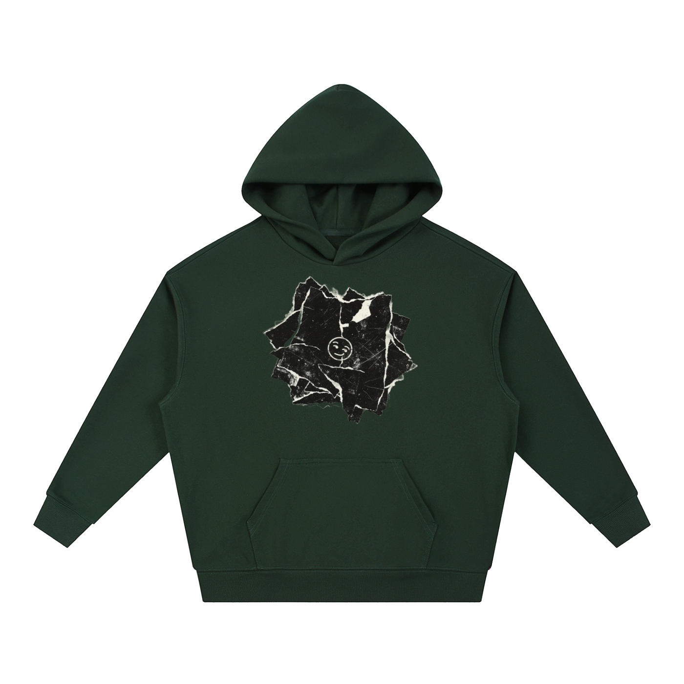 Cracked Stone Smiley Print Hoodie – Heavyweight Oversized Streetwear